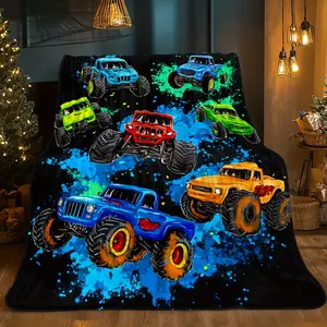 Car Group View Blanket Soft Flannel Bedding with Vibrant Monster Truck Digital Print, All-Season Cozy Throw for Sofas, Beds, Travel & Camping - Durable Jacquard Travel Comfort Item Travel Enthusiasts Office Decor