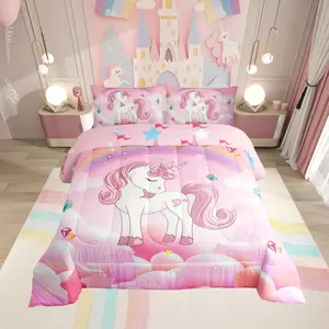 Unicorn Bedding Set for Girls,Pink Purple Unicorn Comforter Set,with Rainbow Diamond Galaxy Stars Fantasy Girls Room Decor Rainbow Unicorn Bed Set