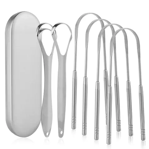 6-Pack Stainless Steel Tongue Cleaners, Multi-Pack Cleansing Fresh Breath Tongue Cleaners for Oral Hygiene, Reusable, On-The-Go Travel Case Included, Safe for Adults