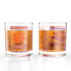 University of Clemson Tigers College Whiskey Glasses Set of 2 10 oz Full Color Logo Campus Map Drinkware Dishwasher Safe 100% Lead Free Officially Licensed