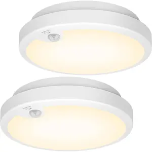 2-Pack  Operated Motion Sensor LED Ceiling Lights Indoor,  Flush Mount Light Fixture 3000K in 400LM,   Ceiling Lamps for Closet Pantry Laundry Stair( Not Included)