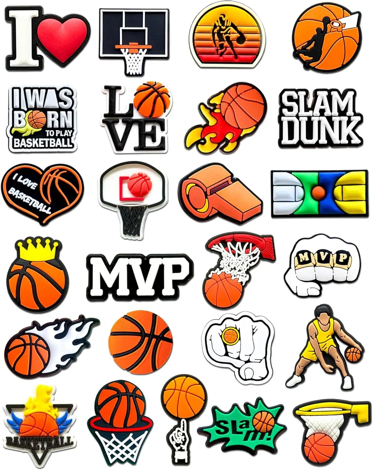 Sports Balls Shoe Charms Set - Basketball, Soccer, Football, Baseball, Softball, Hockey Decorations for Clogs & Bracelets - Cute Pins Accessories Gift for Kids, Teens, Adults