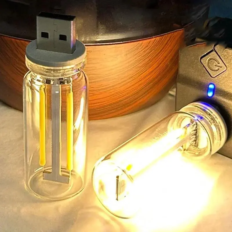 Car USB Night Light Touch Dimmable LED Filament Lamp Portable Lighting Plug and Play Decorative Atmosphere Light for Car Bedroom Adjustable Aesthetic