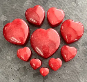 PAIR of Unique Heart Shaped Red Jade Organic Stone Plugs - Gauges 2g (6mm) up to 1" (25mm)
