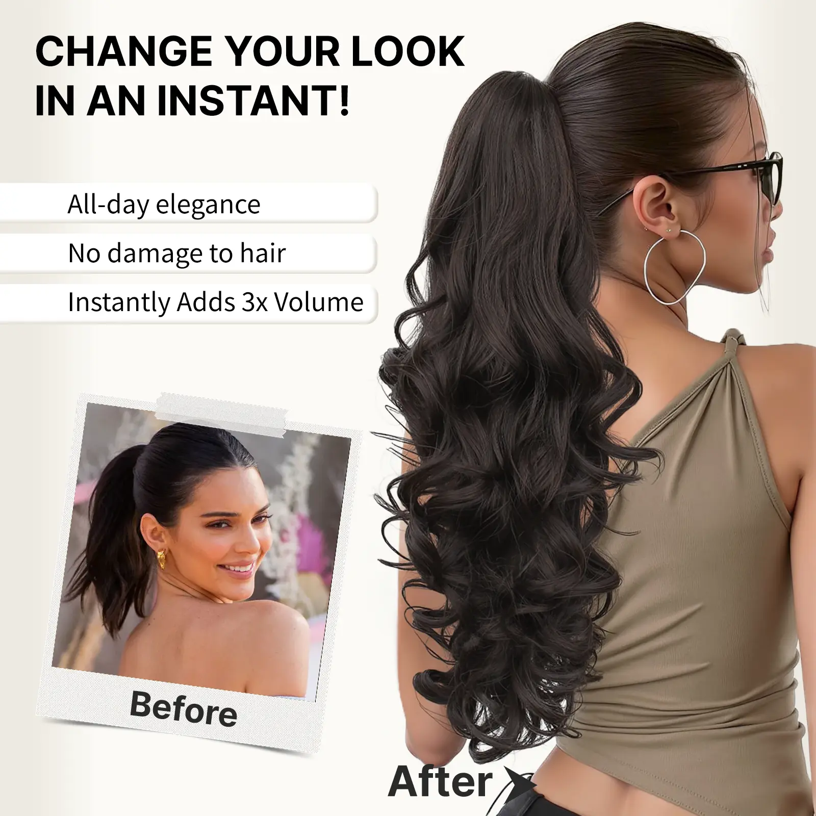 Kookastyle 24" Curly Wavy Ponytail Extension with Claw Clip Long Hairpiece for Women Natural Looking Jaw Clip on Ponytails Kookastyle 24" Curly Wavy Ponytail Extension with Claw Clip Long Hairpiece for Women Natural Looking Jaw Clip on Ponytails