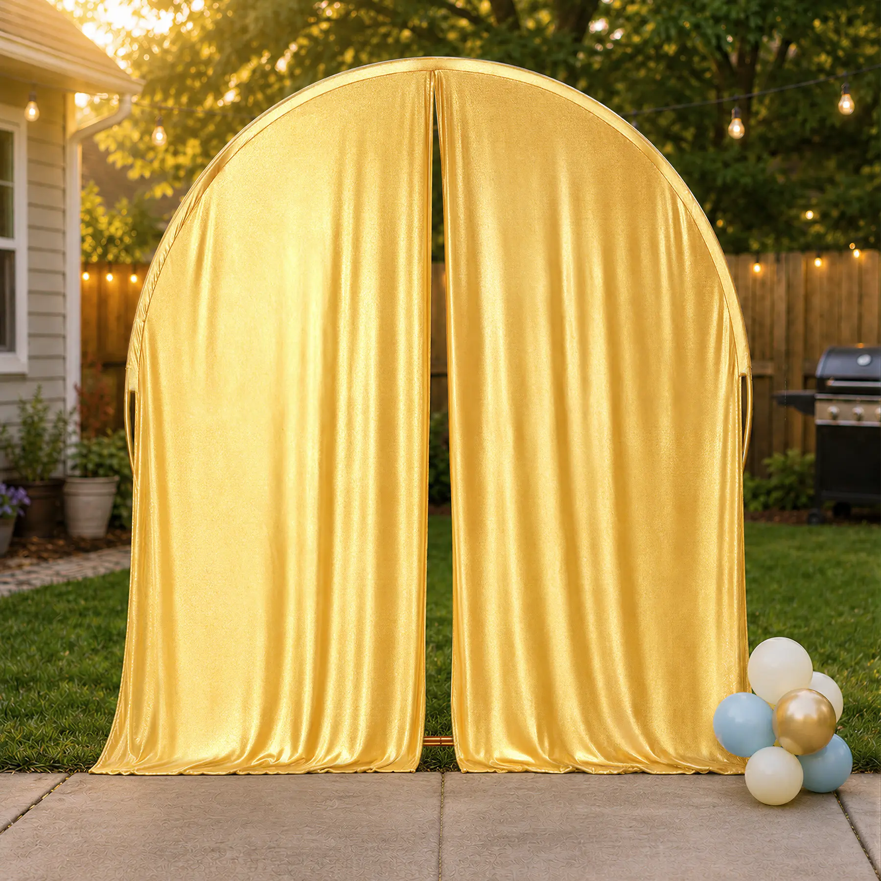 8x7.2ft Solid Shiny Gold Round Backdrop Fabric Cover Only - Double-Sided Shimmer Drapes for 7.2FT Circle Stand, Wedding Event Decoration Photography Decor, Banners