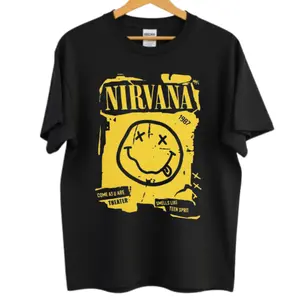 Vintage Nirvana Smiley Face Graphic T-Shirt, Retro 90s Grunge Rock Band Tee, Oversized Aesthetic Streetwear, Comfort, Cotton Top, Trendy Alt Indie Music Shirt	