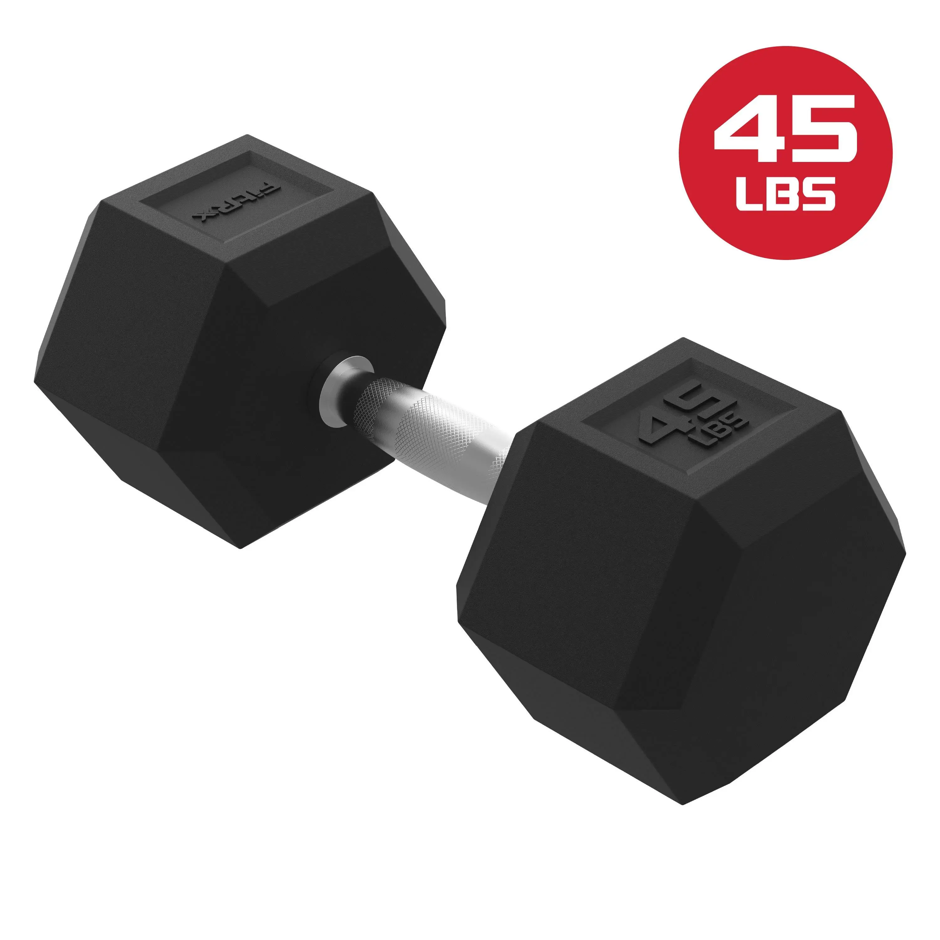 FitRx 45lbs Rubber Hex Dumbbell – Solid Steel Handle, Durable Rubber Coating, Anti-Roll Weight for Fitness, Single