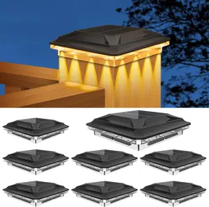 JNOEC Solar Post Cap Lights 2/4/8 Pack Upgraded 16LED Spot Lens Outdoor Waterproof Post Light 3-Color Modes Warm & Cool & Neutral White Solar Light Fit for 4x4 3.5x3.5 Vinyl and Wooden Dock Fence Deck Posts