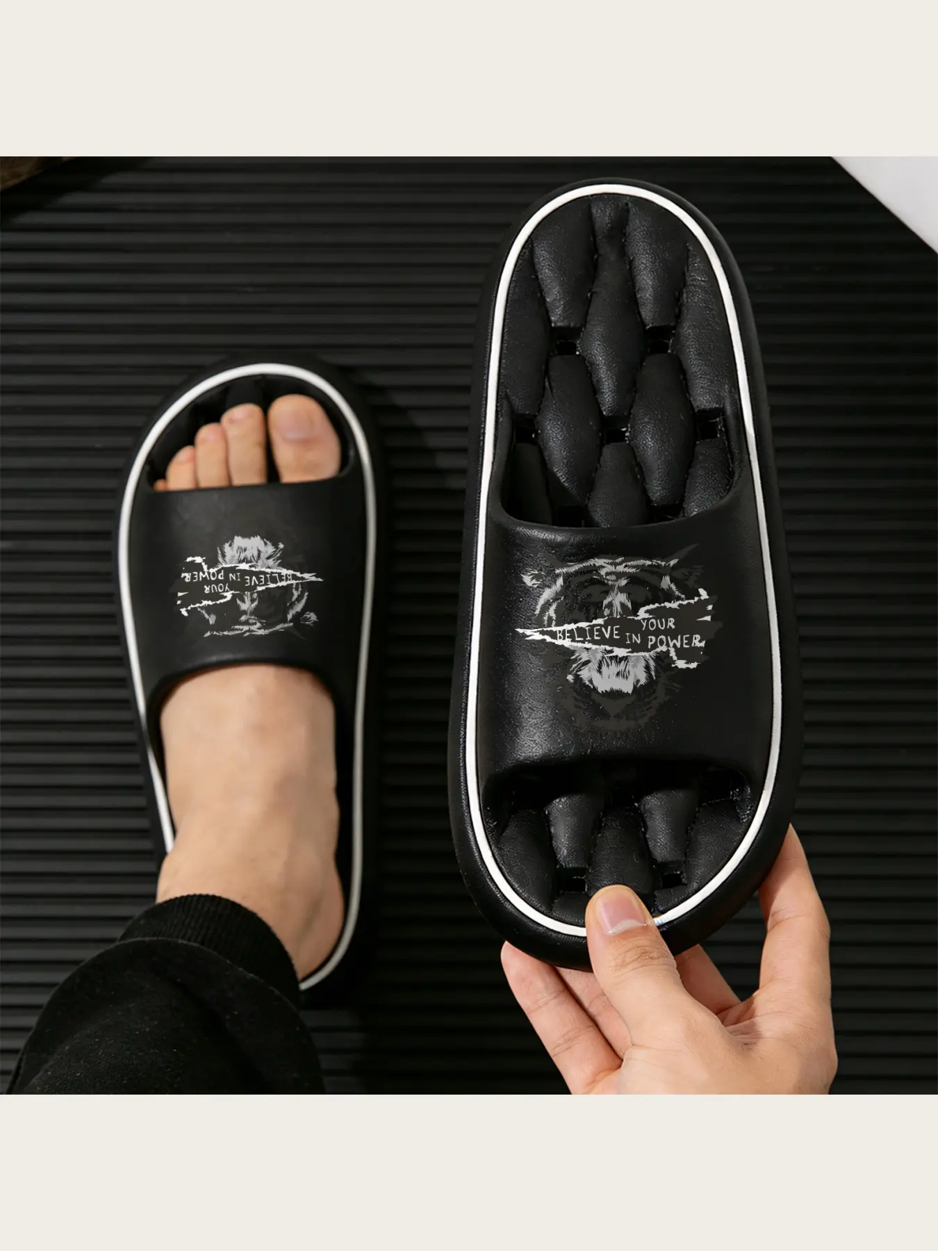 Men's Women's Tiger Head Print Slippers Comfortable Indoor Outdoor Non-Slip Home Sandals Breathable Soft Sole Animal Pattern Footwear for Daily Wear Lightweight Casual Shoes
