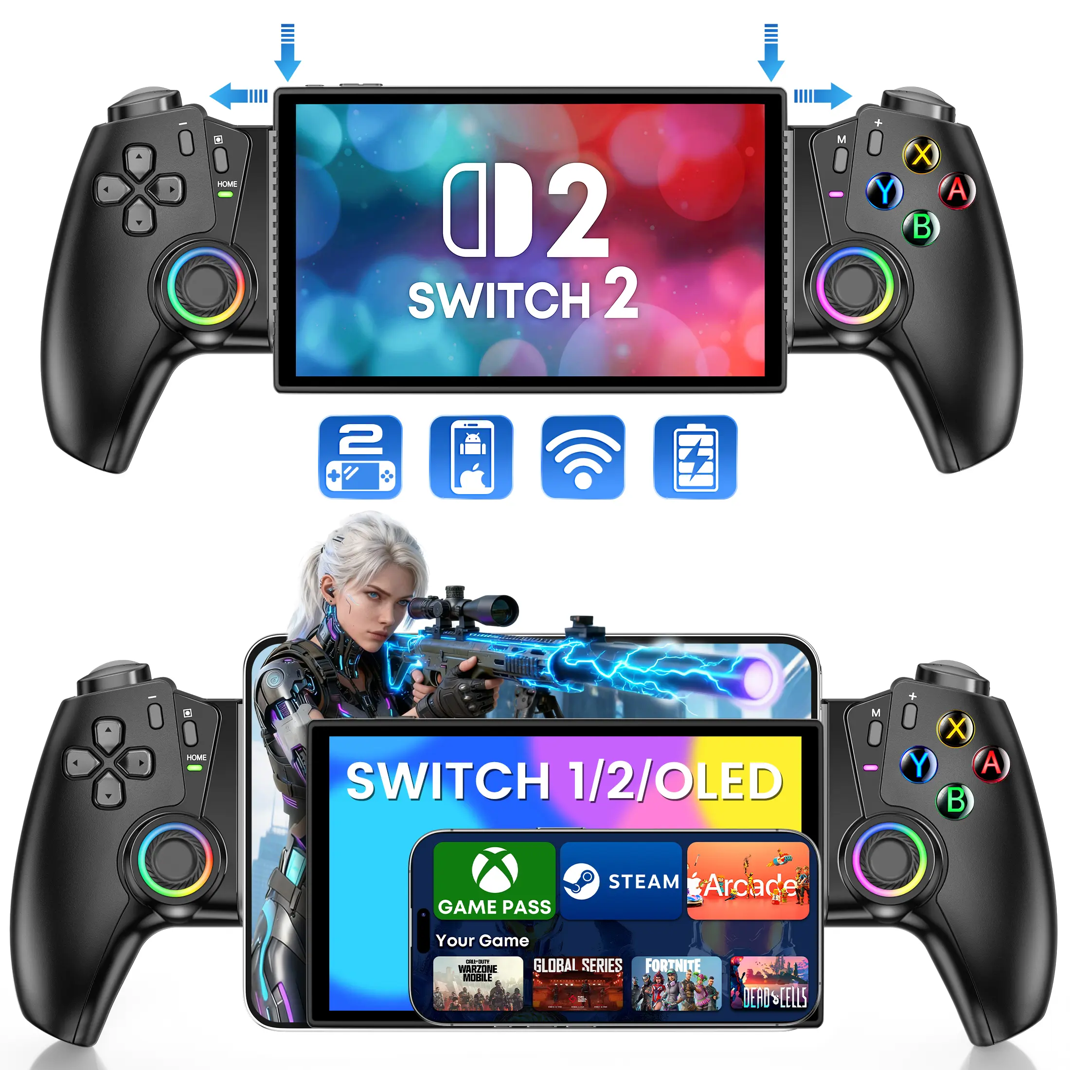Switch Controller Compatible with Switch/Switch 2/OLED,Wireless Pro Controller One Piece Joypad for Android/iPhone-Xbox Cloud, Steam Link, GeForce Now,MFi Apple Arcade