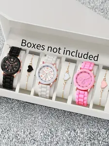 6-piece Geneva Silicone Watch Korean Edition Fashionable and Beautiful Colored Jelly Student Sports Watch