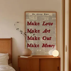 Make love make art make out make money quote poster, retro typography wall art, mid century quote decor, exhibition style statement print, cool red aesthetic poster, (Unframed, Print Only)