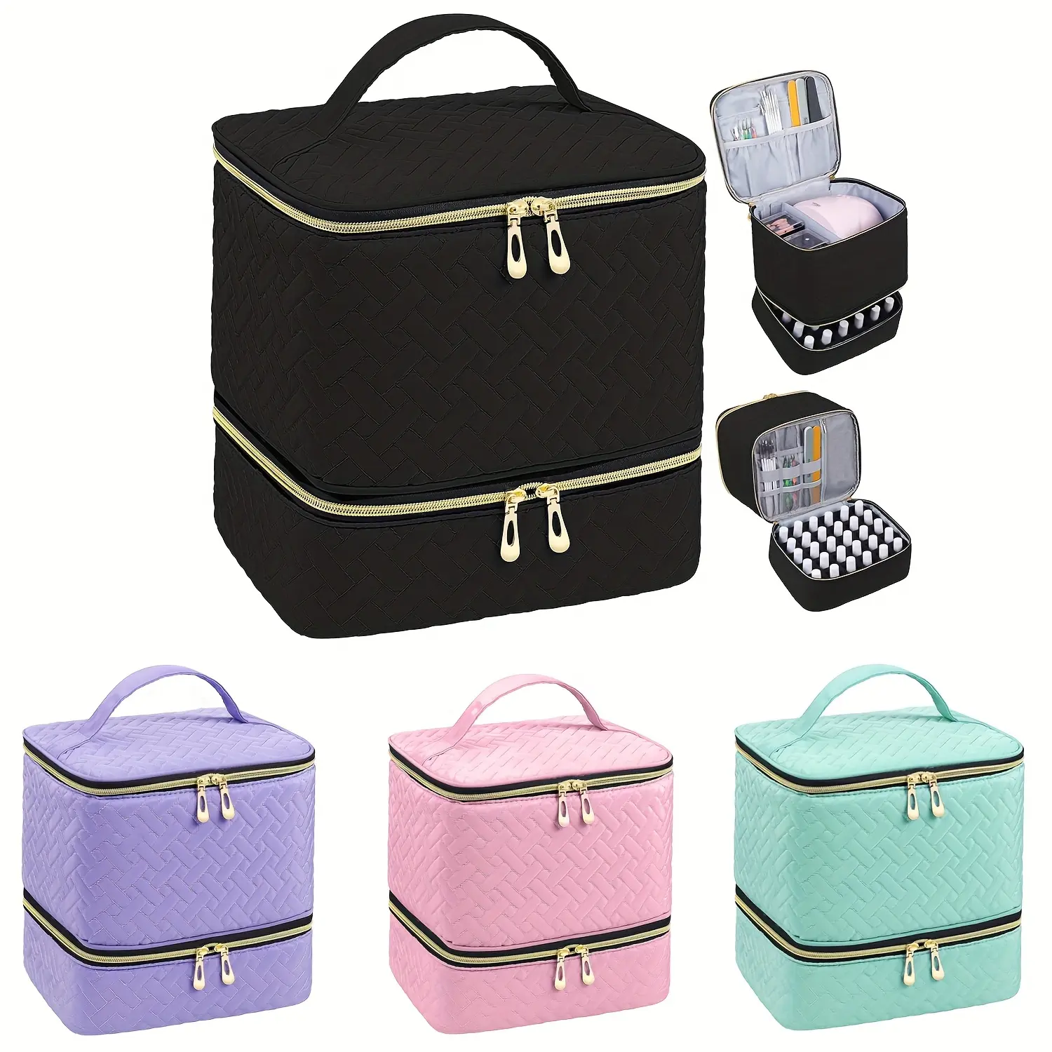 Nail Polish Storage Box - Can Hold 30 Bottles and 1 Nail Lamp, Upgraded Double-Layer Design with Handle Nail Polish Carrying Case, Portable Nail Polish Storage Bag
