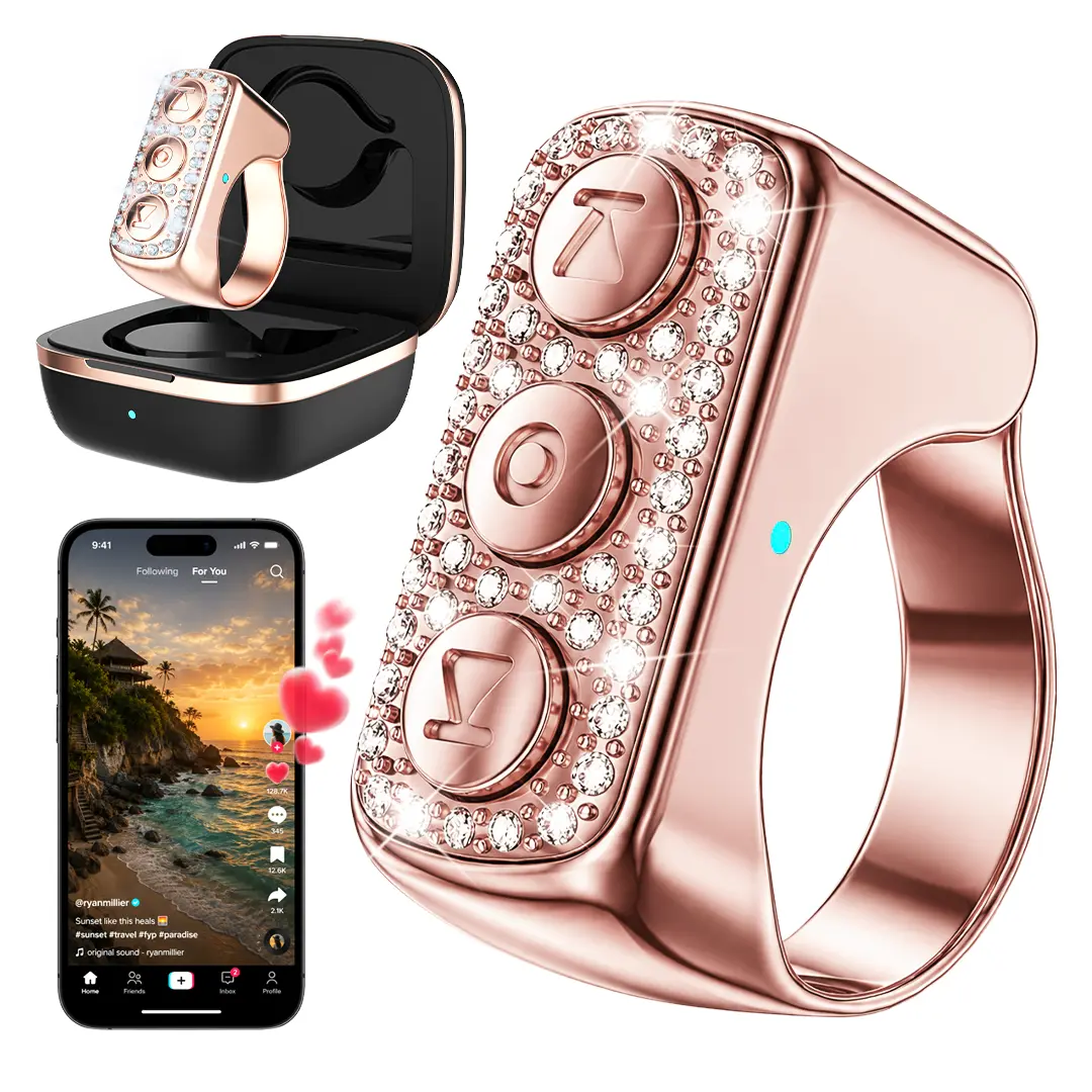 Xring Scrolling Ring Remote Control Ring with Rhinestones,Phone Ebook APP Page Tumner (Not for Kindle Device), Bluetooth Phone Remote for Camera Selfle,Smart Ring for iPhone, iPad, Android, tiktok  remote Selfie Smartphone Selfie Smartphone Bluetooth Phot