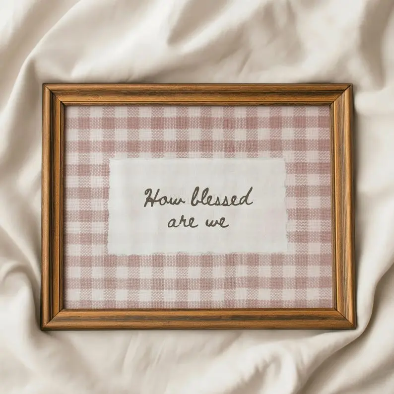 How Blessed Are We Bible Verse Wall Art Pink Christian Scripture Print Vintage Farmhouse Home Decor Faith Poster for Living Room Bedroom Entryway (Unframed)
