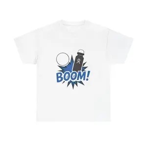 Unisex BOOM! T-shirt - White Crew Neck Short Sleeve with "BOOM!" Design, Casual Style for Everyday Wear