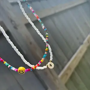 Smiling Face Beaded Necklace customized with Initial Charm sanrio charms