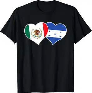 100% Cotton Unisex Mexican Honduran Heart Love Mexico Honduras Flag T-Shirt