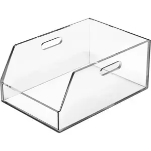 Gelite Stackable Storage Bins Open Front Clear Organizer Bins with Handles Acrylic Storage Container for Pantry Kitchen Cabinet Bathroom Closet Office Organization, 11.4x7.5x5.1''