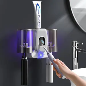 Toothbrush Holders with Ultraviolet Disinfection, Wall Mounted Hygiene Toothbrush Holder with Toothpaste Dispenser, USB Charging Bathroom Toothbrush Holder