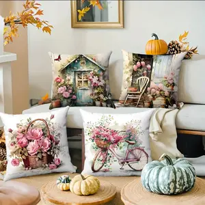 4PCS Vintage Cottagecore Floral Scene Decorative Cushion Covers | 18×18 Inch square throw pillow cover