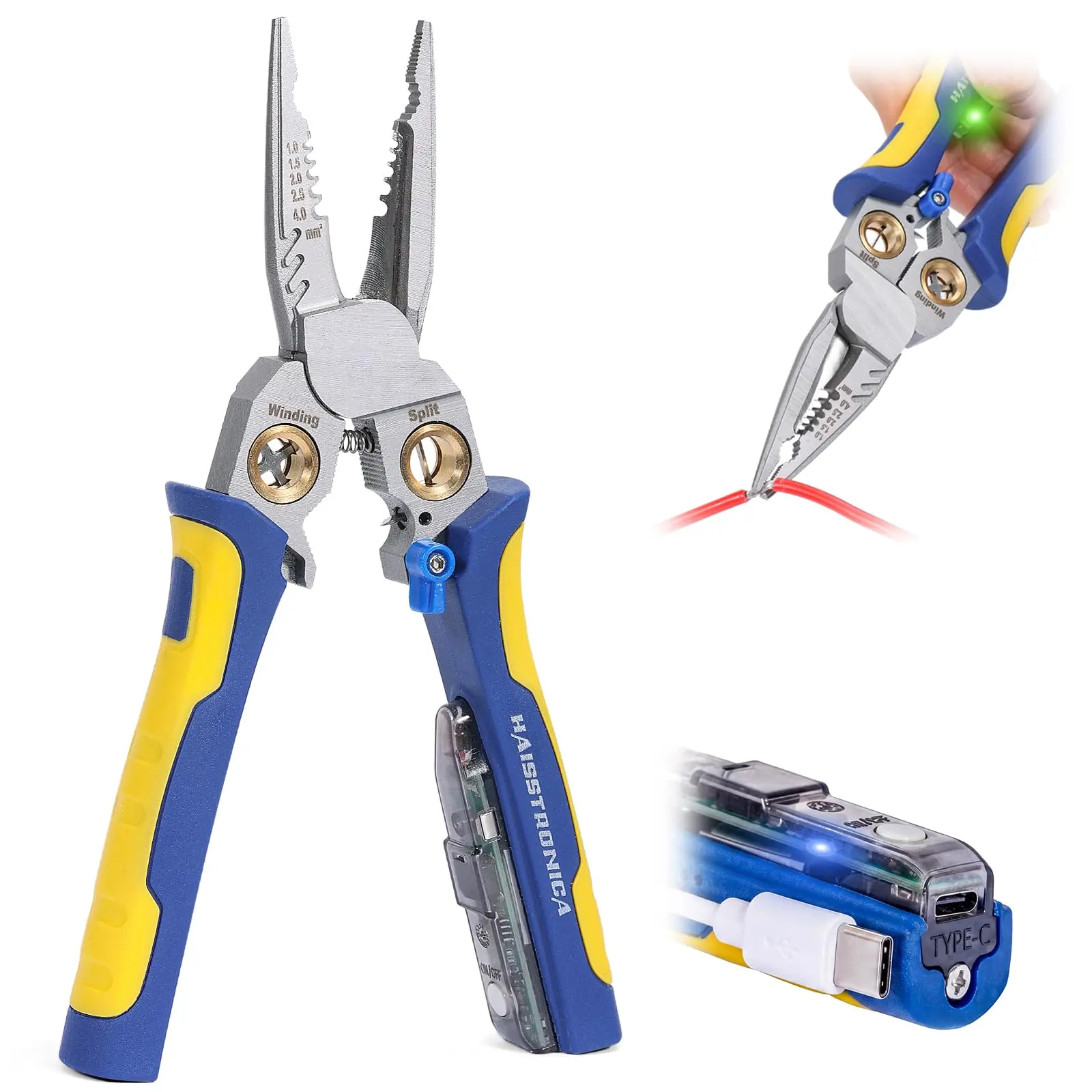 Haisstronica 9-in-1 Rechargeable Wire Stripper Pliers - NCV Voltage Tester, 10-18 AWG Professional Electrical Tool, USB-C Charging, 1-Handed Lock, TPR Grip, Audible&Visual Alert for DIY multitool magic, Wire Stripping Tool, Diy Tool
