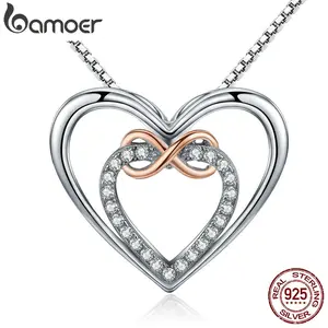 925 Sterling Silver Elegant Double Heart Infinity Love Pendant Necklace for Women Fine Jewelry Anniversary Gift SCN121