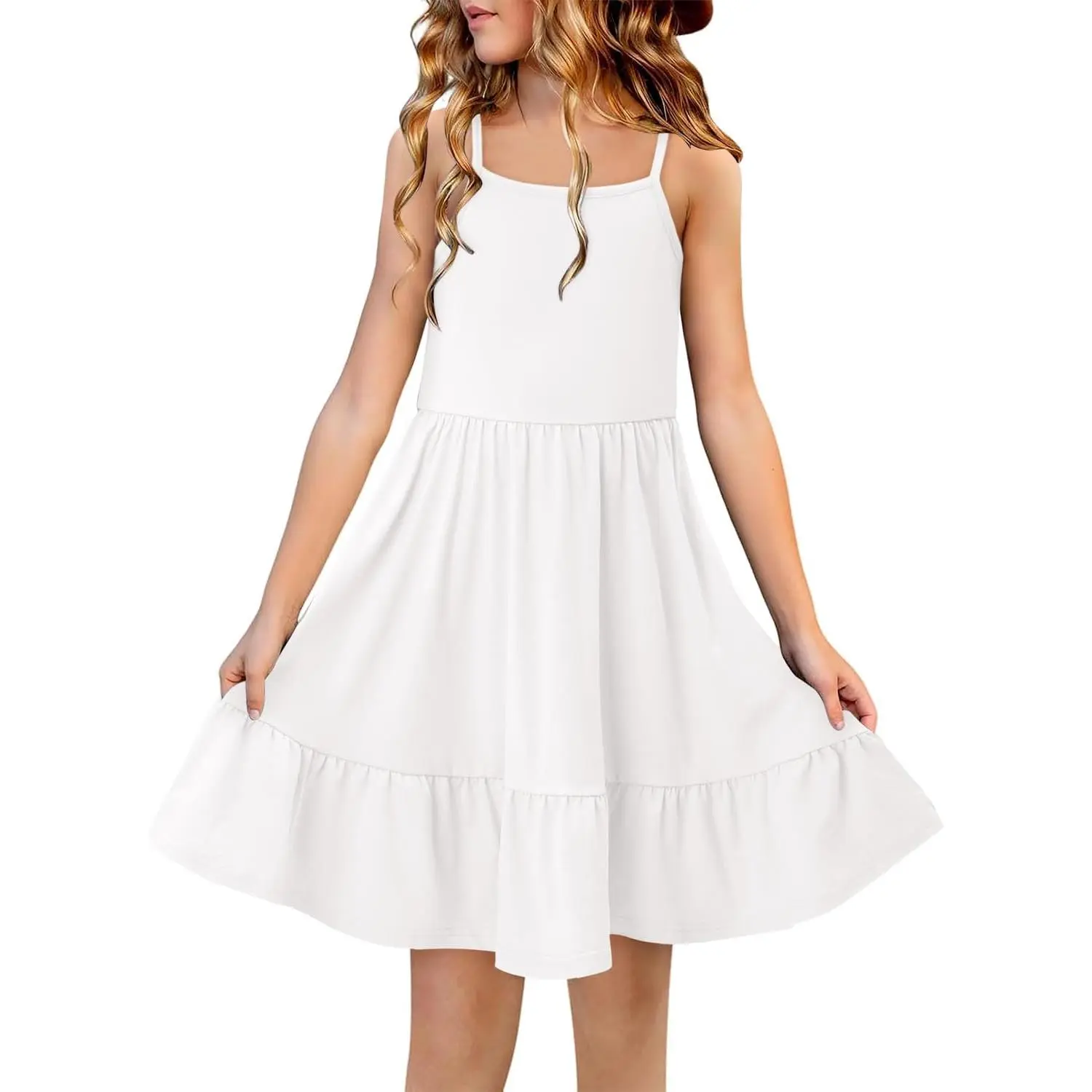 Girls Dress Casual Round Neck A Line Ruffle Sleeve Knee Length Dresses 4-13 Years Girls Dress Casual Round Neck A Line Ruffle Sleeve Knee Length Dresses 4-13 Years