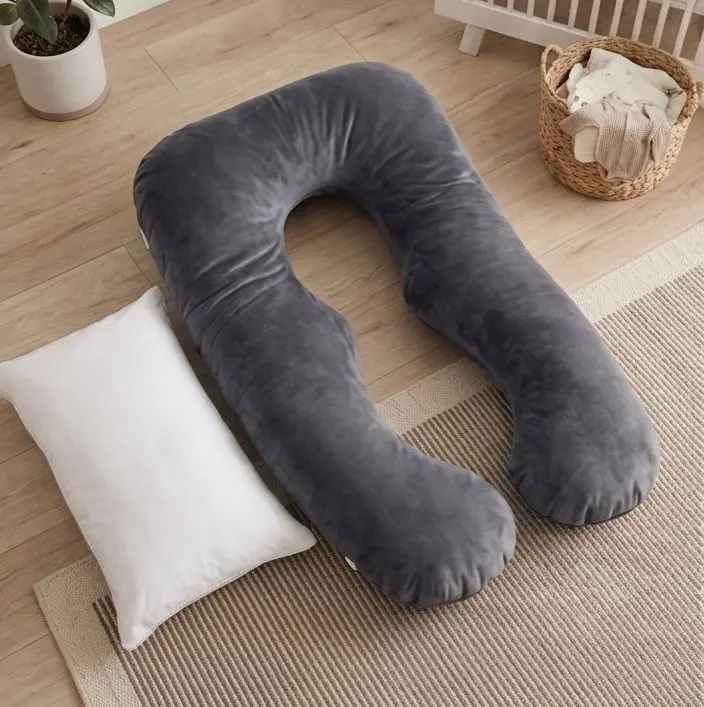 Pregnancy Pillow, Full Body 57 Inch Maternity Pillow with Removable Washable Cover - Sleep Support for Legs, Back, Neck, Shoulder, HIPS, Belly for Pregnent Women, Black Grey Velvet Cover
