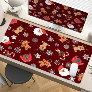Extra Large Christmas Santa Gingerbread Mouse Pad Festive Holiday Gaming Desk Pad 35x16 Inch Computer Keyboard Mousepad with Non-Slip Rubber Base Durable Stitched Edge Perfect Gift for Home and Office Desktop Accessory