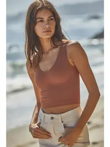 Women's Seamless Ribbed U-V Neck Crop Tank Top