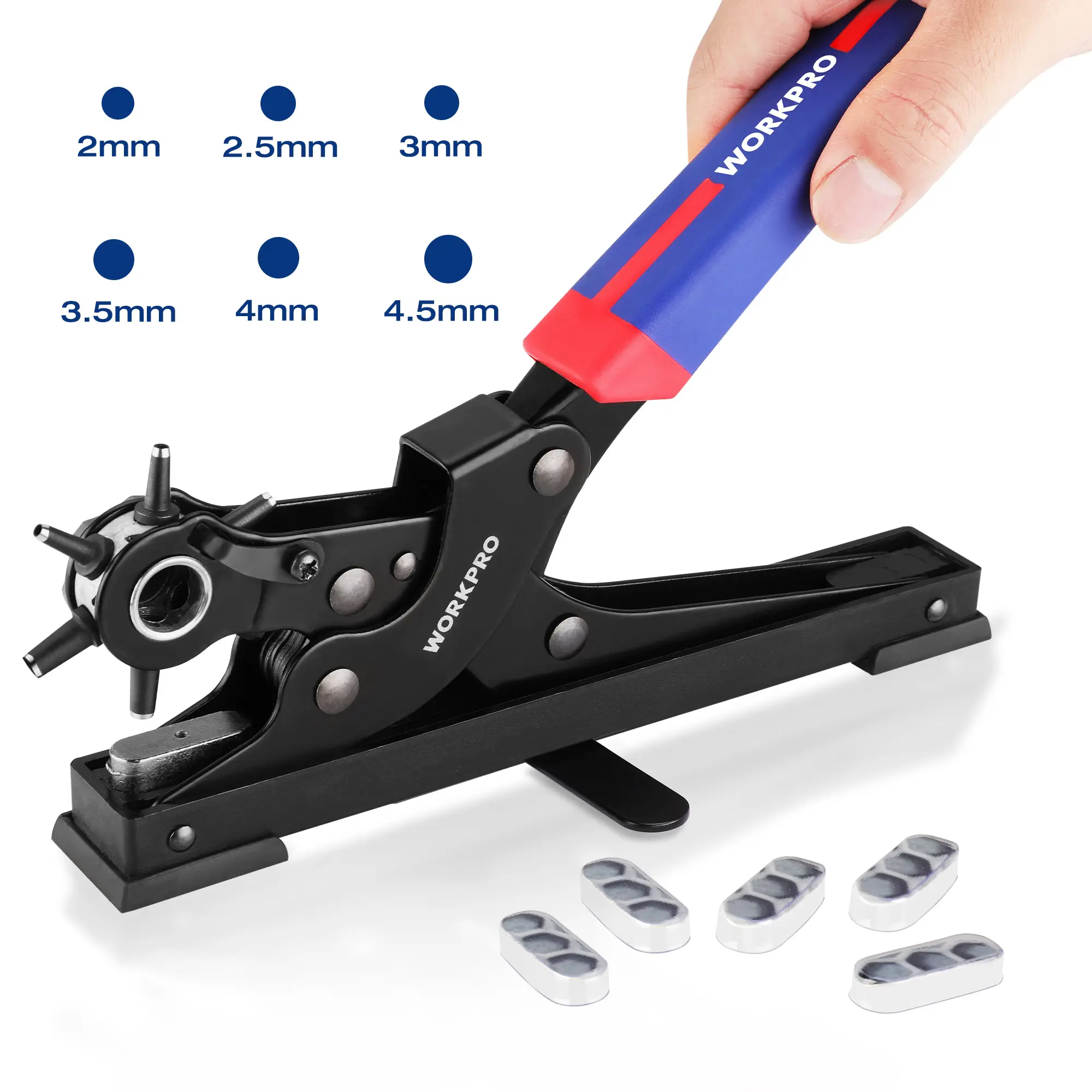 #fathersdaygift WORKPRO Desktop Leather Hole Punch Set, Rotary Belt Hole Puncher, 6 Punch Sizes, Heavy Duty Leather Hole Punch Tool for Belts, Dog Collars, Watch Band, Saddles, Shoes, Home DIY