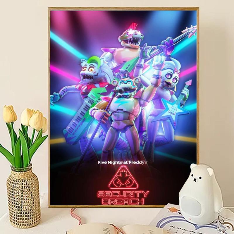 Five N-nights at Freddy's Poster Sticky Wall Art Printing Waterproof Modern Aesthetic Home Living Bedroom Decor Trendy Room Decoration Gift Durable High Quality