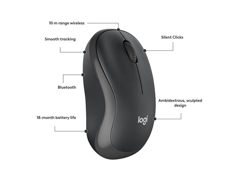 Logitech M240 Silent Bluetooth Mouse, Wireless, Compact, Portable, Smooth Tracking, 18-Month Battery, for Windows, macOS, ChromeOS, Compatible with PC, Mac, Laptop, Tablets (Graphite)