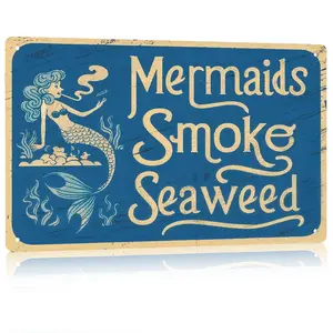 Vintage Mermaid Letter Pattern Metal Sign, 1 Count Retro Decorative Plaque, Wall Decor for Home Farmhouse Living Room Dorm Bedroom, Farmhouse Decoration, Home Decor Products