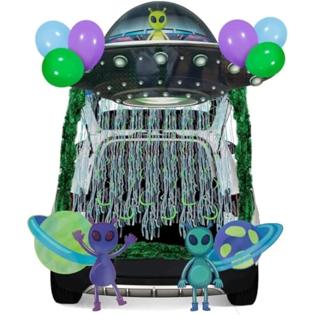 Halloween UFO Aliens Trunk Or Treat Car Decorations Kit for SUV Outdoor Indoor Decor Planets, Haunted House Archway Garage Lawn Balloons, Streamer Tinsels Strips