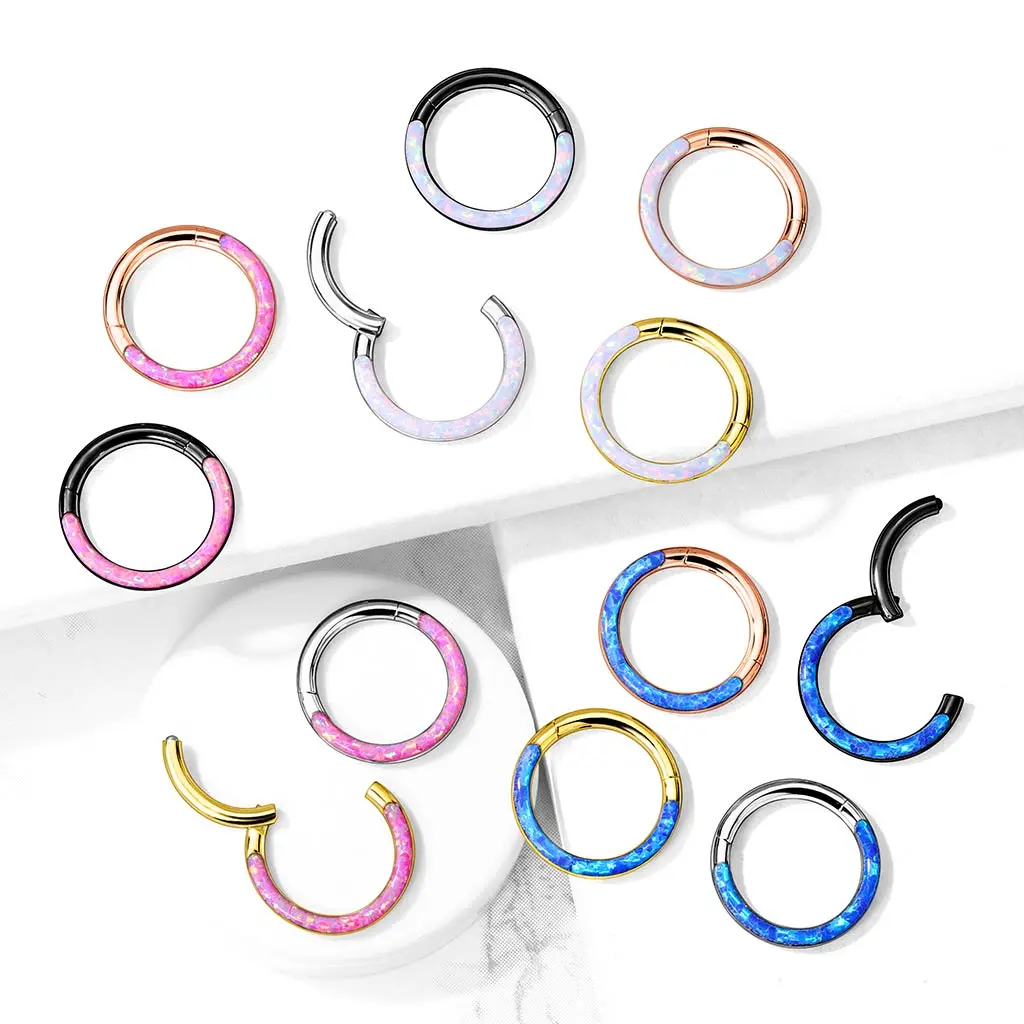 16G White Opal Hoop • Clicker Ring • Nose Ring • Septum Ring • Seamless Hoop • Hinged • Helix • Cartilage Piercing • Daith • Earring