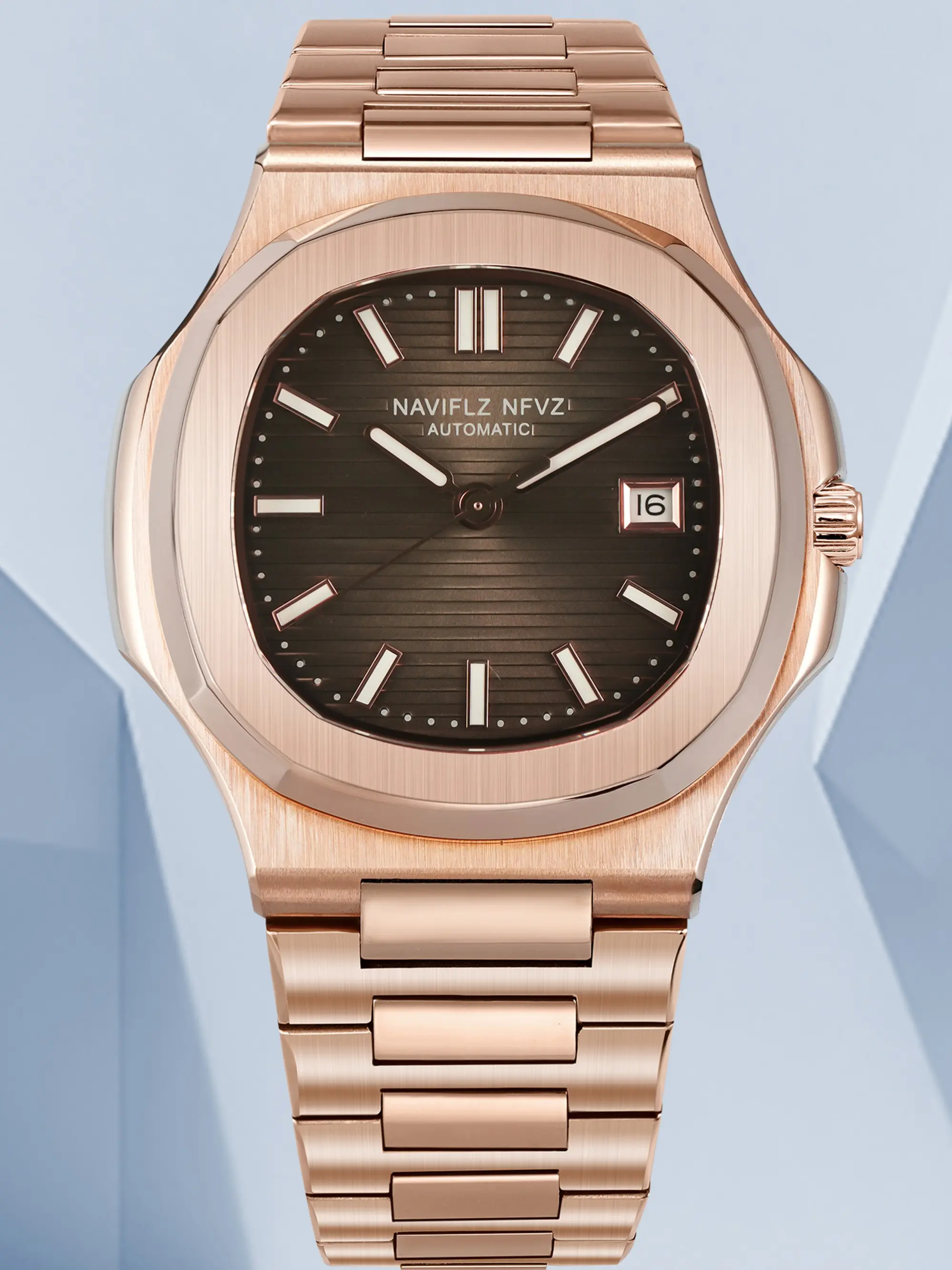 Naviflz Nfvz 40mm Luxury Men's Automatic Watch, Rose Gold Sapphire Crystal Waterproof Mechanical Watch, Round Dial, Stainless Steel Case