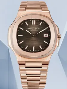 Naviflz Nfvz 40mm Luxury Men's Automatic Watch, Rose Gold Sapphire Crystal Waterproof Mechanical Watch, Round Dial, Stainless Steel Case