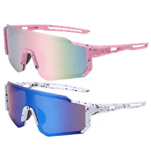1/2 Pcs Y2K Oversized Sport Sunglasses - Paint Splatter Mirrored Shades for Cycling & Running