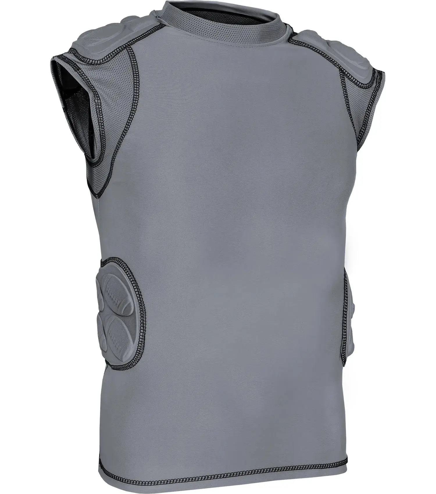 Exxact Sports Defender Adult Padded Football Shirt - Football Rib Protector with Shoulder & Spine Football Pads, 5-Pad Football Compression Shirt Gray Color