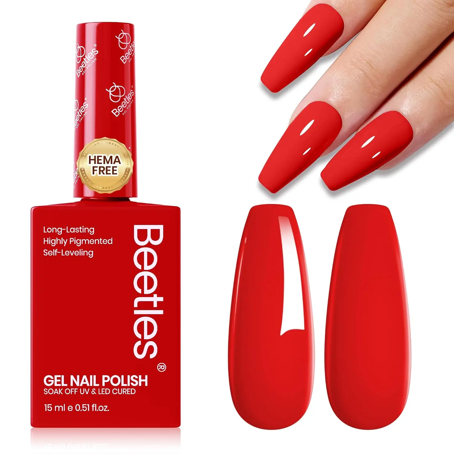 Beetles Red Gel Nail Polish 15ml 0.51 FL.OZ Christmas Red Pink White Blue Green Color Soak Off U V LED Gel Polish Nail Art Design Manicure Salon DIY Gel Home