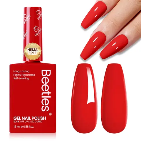 Beetles Gel Nail Polish Bottle (15ml/0.51 fl oz) - Christmas Aesthetic Shades (Red,Pink,White,Blue,Green), Soak-Off UV-LED Gloss Formula, Glossy Finish for UV Gel Manicure with LED Light, 28 Days+ Wear, Salon-DIY Use for Adults, Women's Gifts, Nail Care