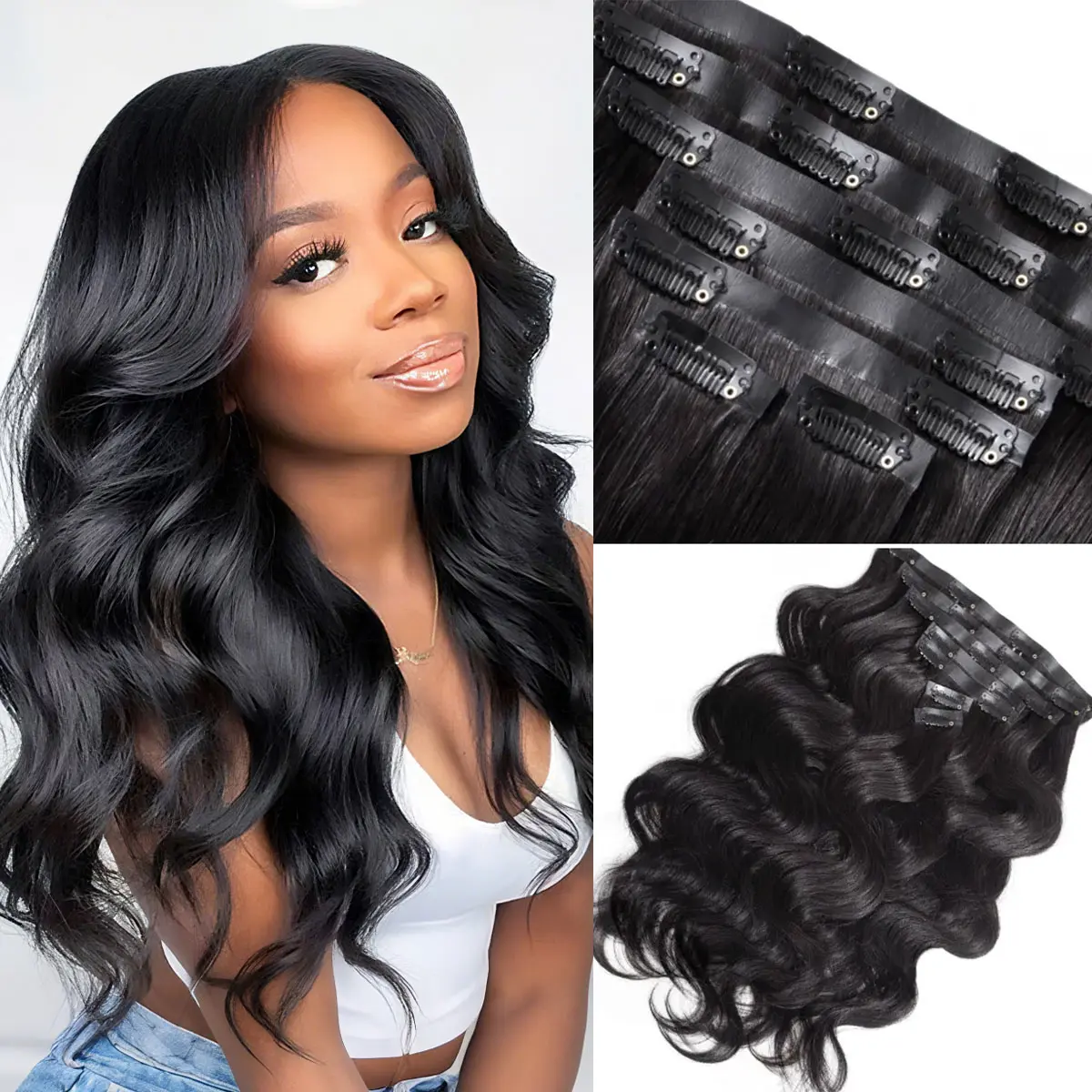 Recool Hair 100% Virgin Human Hair Clip In Quick Weave Seamless Comfortable Straight ,Yaki Straight ,Body Wave Human Hair Extensions Easy To Install Protect Edges 7pcs/pack Set Clip-In