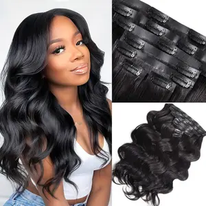 Recool Hair 100% Virgin Human Hair Clip In Quick Weave Seamless Comfortable Straight ,Yaki Straight ,Body Wave Human Hair Extensions Easy To Install Protect Edges 7pcs/pack Set Clip-In