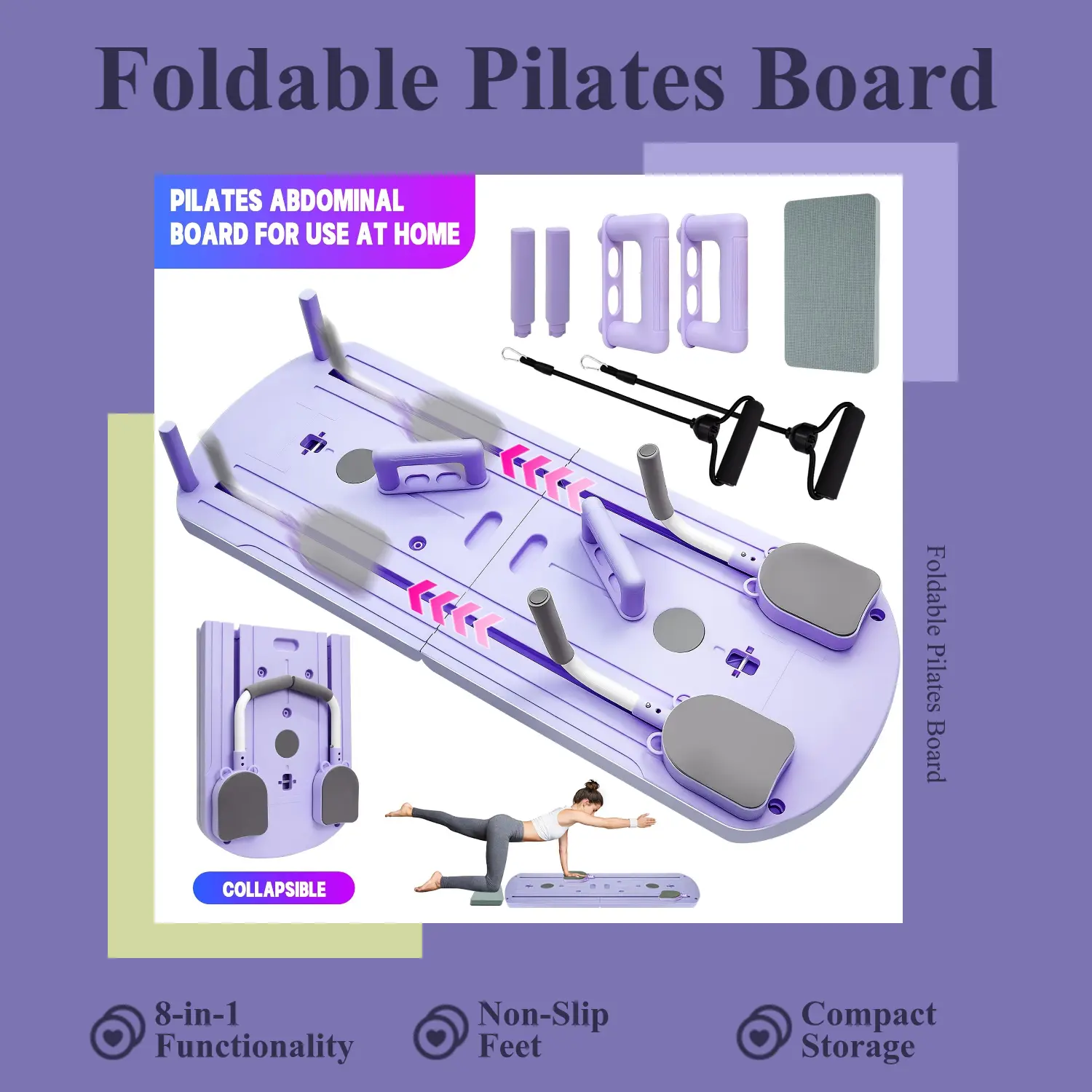 8-in-1 Multi-Functional Foldable Pilates Board, 24 Non-Slip Feet, Small Space Storage for Living Room, Bedroom, Gym, Yoga Room summerwins
