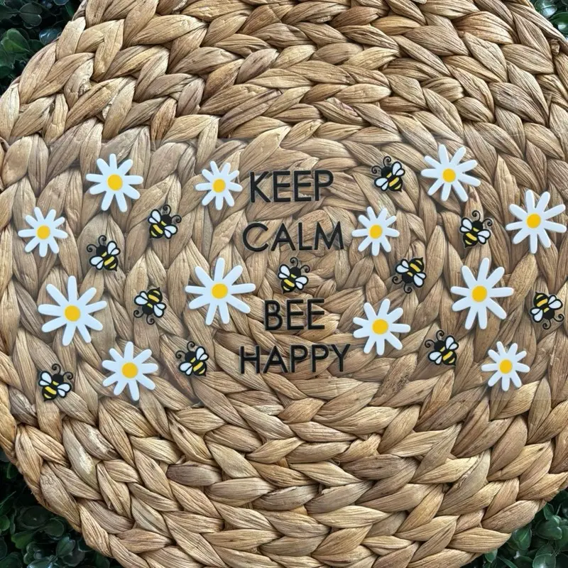 Keep Calm Bee Happy UVDTF CUP WRAP with Floral and Bee Design