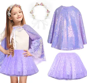 Toddler Fairy Godmother Costume for Girls, Princess-Dress-Up Cape Flower Headband Tutu as Halloween Birthday Gifts