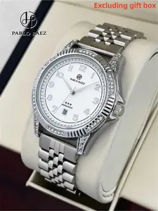 Men's Quartz Watch, Fashion Dial with Calendar Display, Arabic Numerals, Stainless Steel Strap, 50m Waterproof, Casual Sports Wristwatch